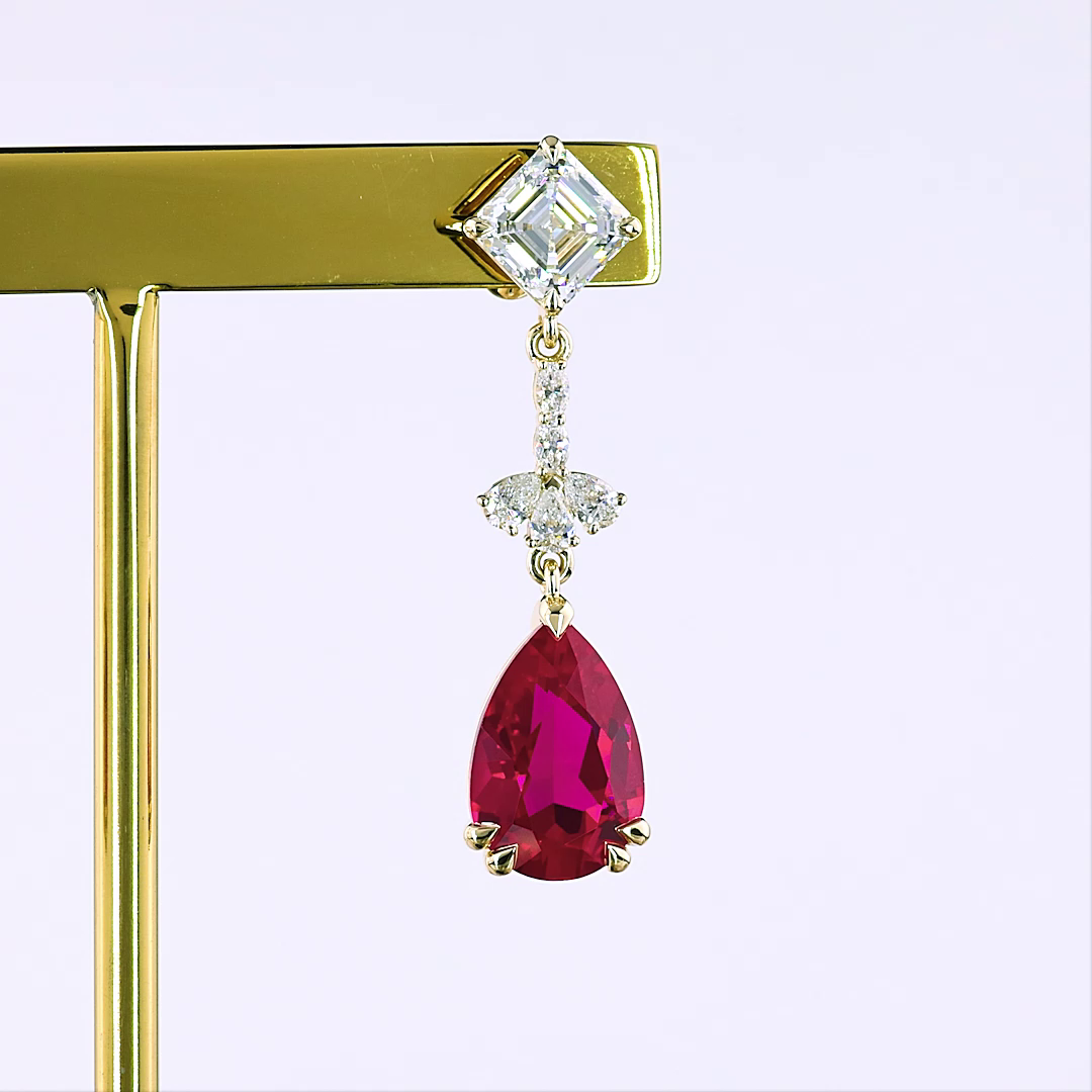 Lab-Grown 2.52 Carat MIX Rubby-VS2 Diamond 14K Yellow Gold Hanging Earrings