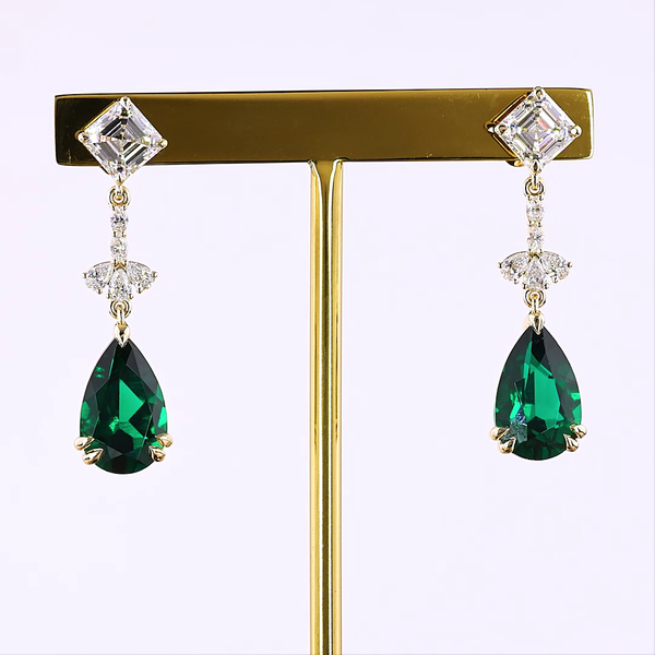 Lab-Grown 2.5 Carat MIX -VS1 Diamond 14K Yellow Gold Hanging Earrings
