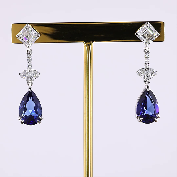 Lab-Grown 2.45 Carat MIX -VS2 Diamond 14K White Gold Hanging Earrings