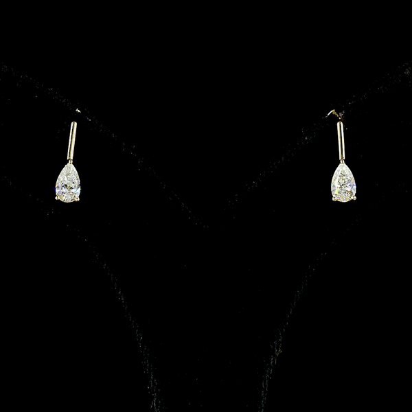 Lab-Grown 1.68 Carat Pear E-VS Diamond 14K Yellow Gold Hanging Earrings