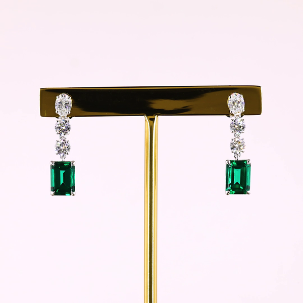 Lab-Grown 1.14 Carat MIX -VS2 Diamond 14K White Gold Hanging Earrings