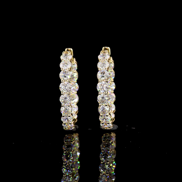 Lab-Grown 6.33 Carat Round E-VS1 Diamond 14K Yellow Gold Hoops Earrings