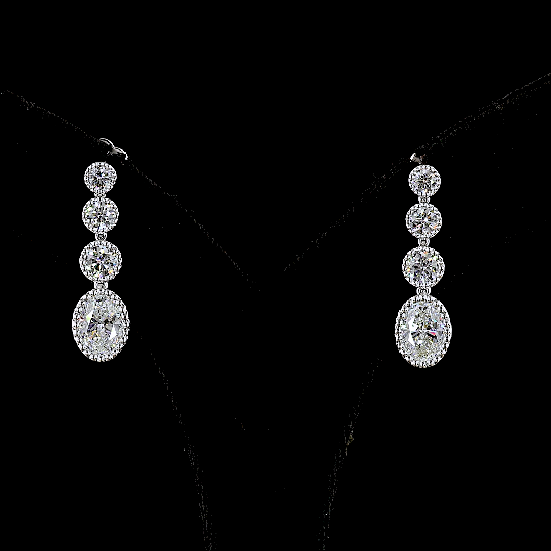 Lab-Grown 3.05 Carat Round E-VS Diamond 14K White Gold Hanging Earrings