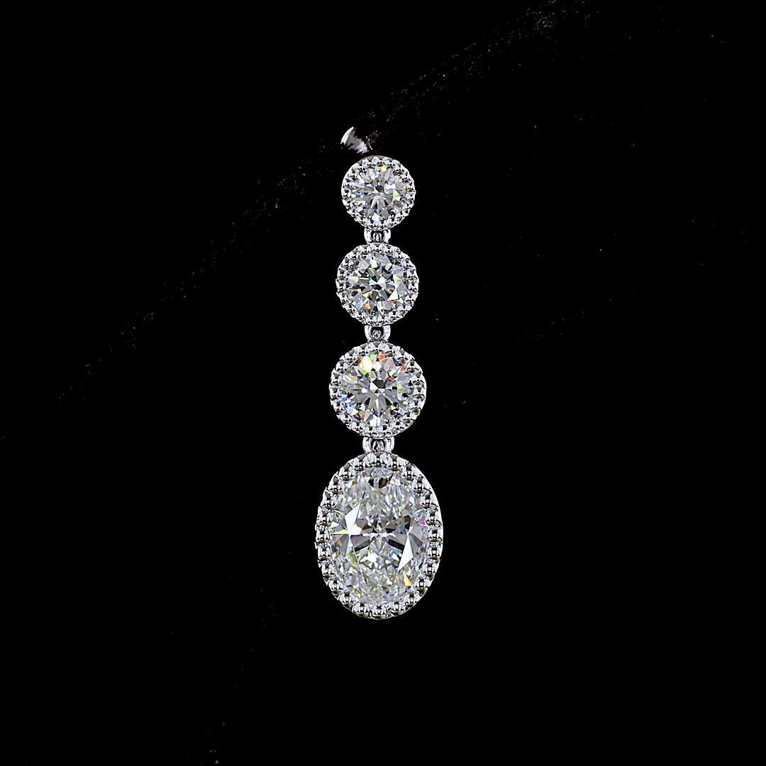 Lab-Grown 3.05 Carat Round E-VS Diamond 14K White Gold Hanging Earrings