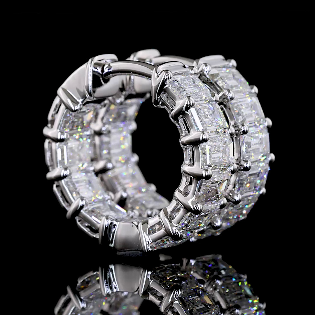 Lab-Grown 3.06 Carat Emerald E-VS Diamond 14K White Gold Huggies Earrings