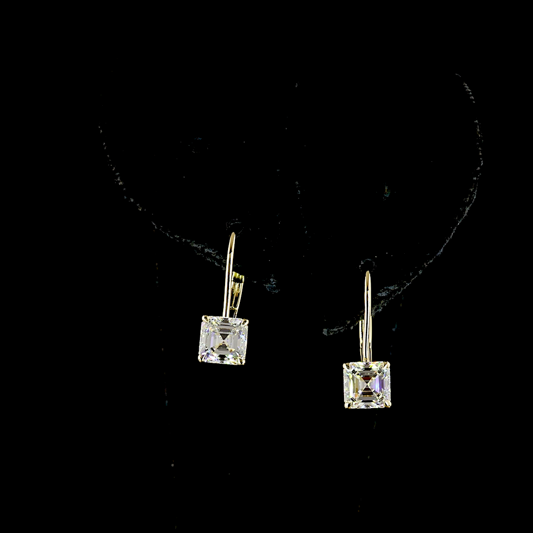 Lab-Grown 2.02 Carat Asscher F-VVS2 Diamond 14K Yellow Gold Hanging Earrings