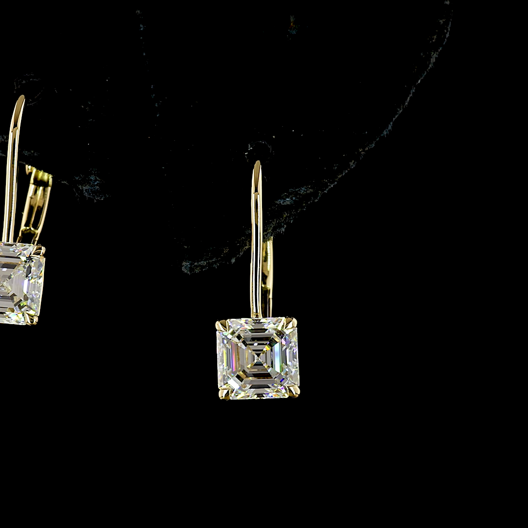 Lab-Grown 2.02 Carat Asscher F-VVS2 Diamond 14K Yellow Gold Hanging Earrings