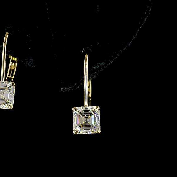 Lab-Grown 2.02 Carat Asscher F-VVS2 Diamond 14K Yellow Gold Hanging Earrings
