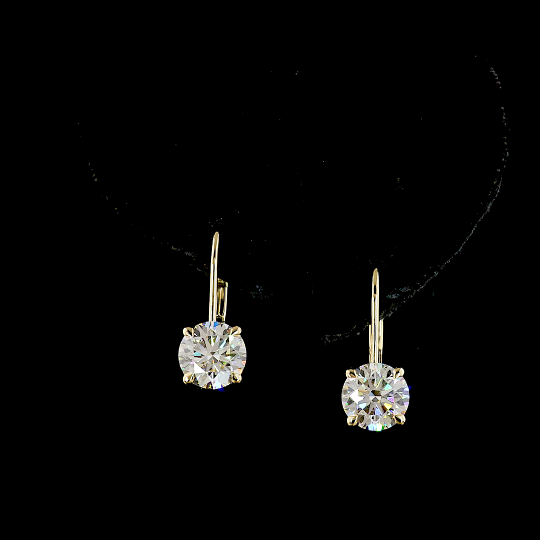 Lab-Grown 3.13 Carat Round F-VS1 Diamond 14K Yellow Gold Hanging Earrings