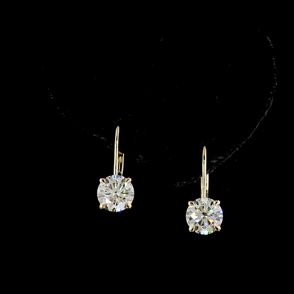 Lab-Grown 3.13 Carat Round F-VS1 Diamond 14K Yellow Gold Hanging Earrings