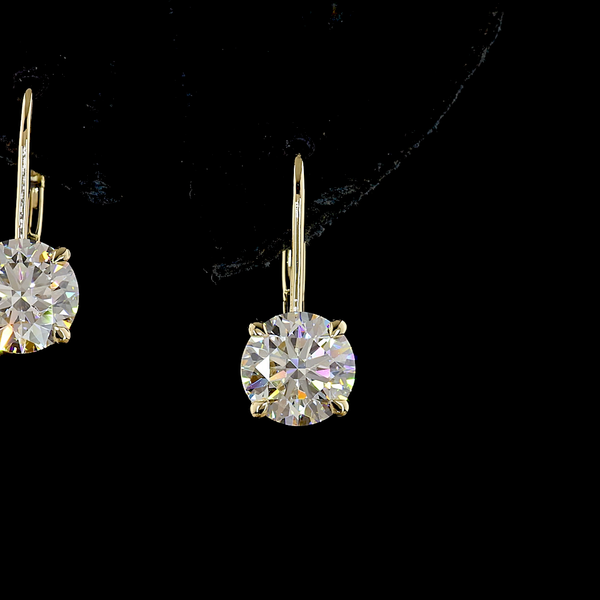 Lab-Grown 3.13 Carat Round F-VS1 Diamond 14K Yellow Gold Hanging Earrings