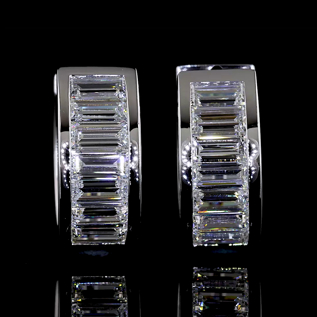 Lab-Grown 1.84 Carat Baguette E-VS Diamond 14K White Gold Huggies Earrings