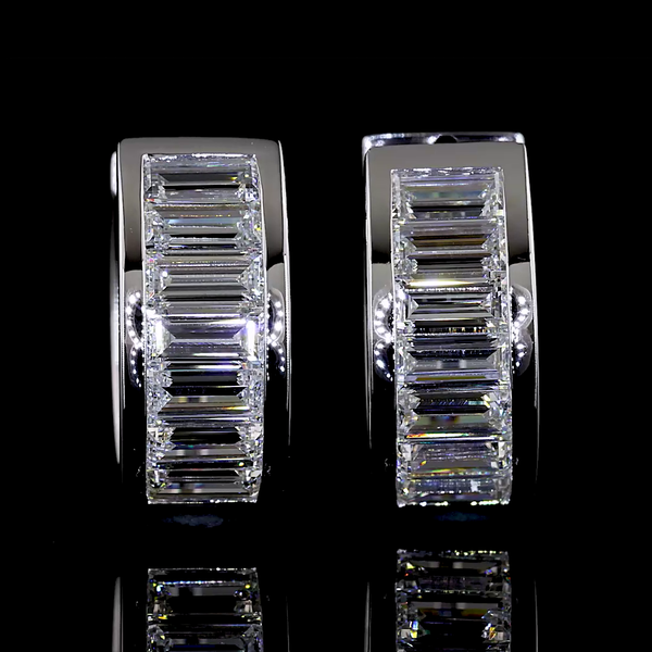 Lab-Grown 1.84 Carat Baguette E-VS Diamond 14K White Gold Huggies Earrings