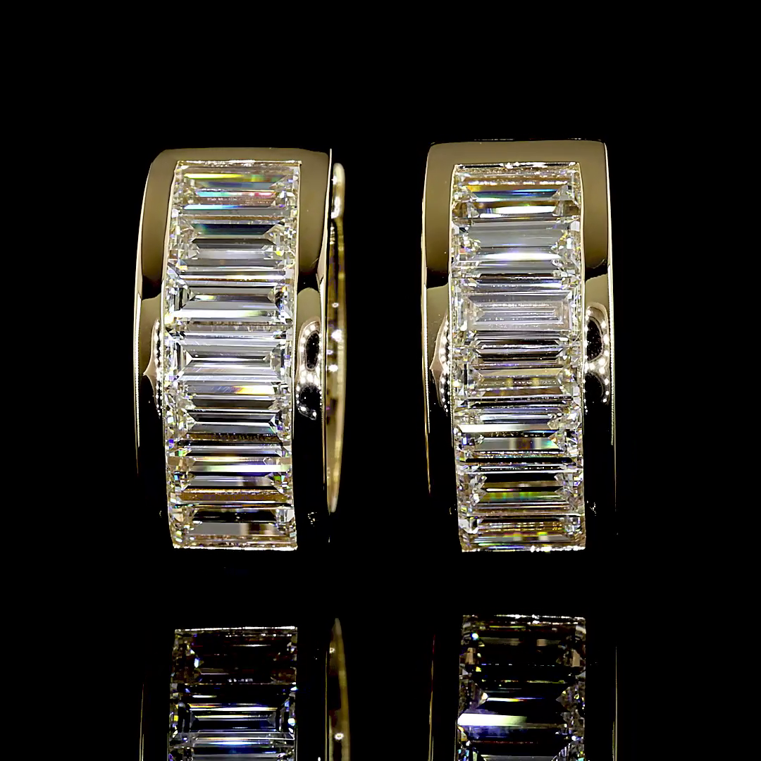 Lab-Grown 1.82 Carat Baguette E-VS Diamond 14K Yellow Gold Huggies Earrings