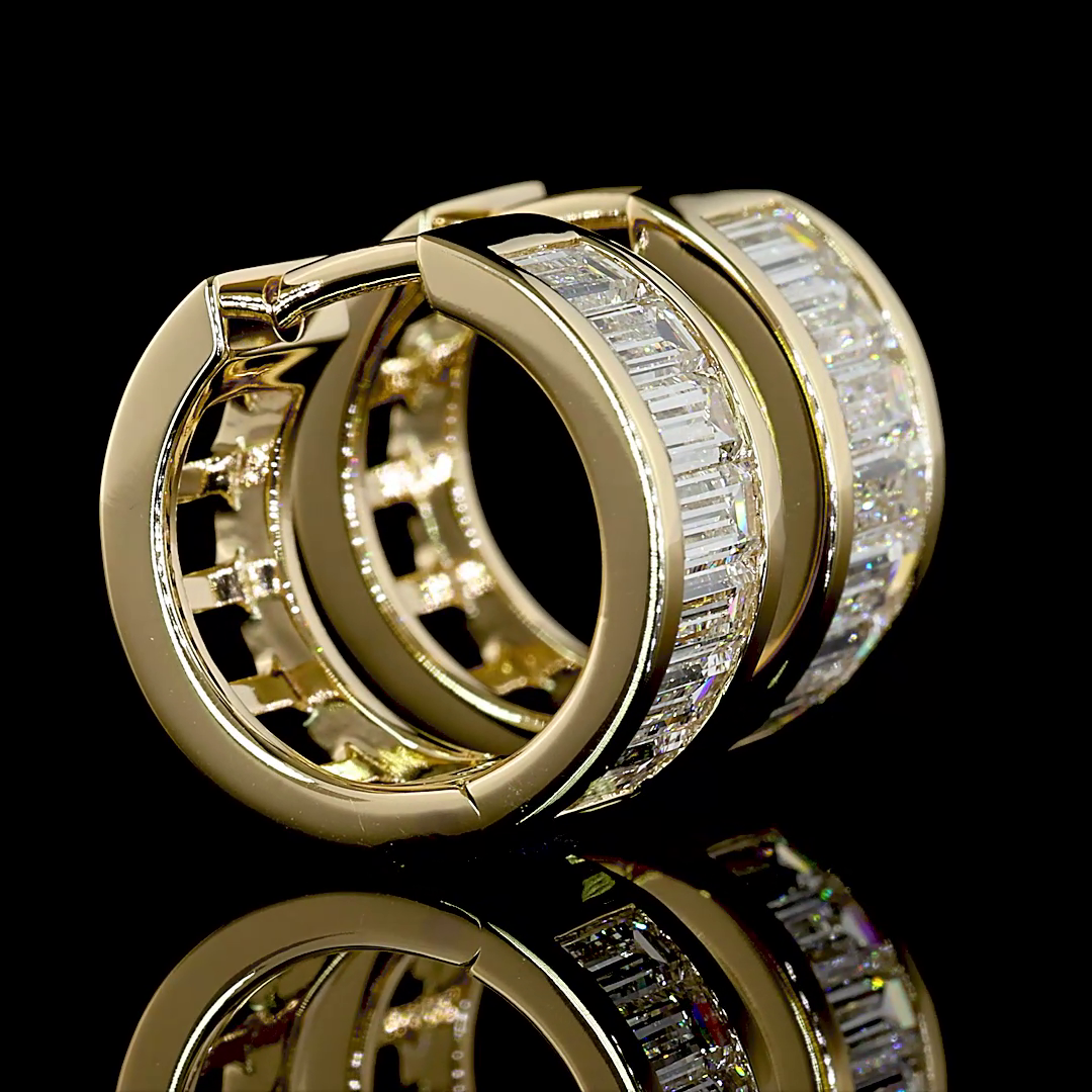 Lab-Grown 1.82 Carat Baguette E-VS Diamond 14K Yellow Gold Huggies Earrings