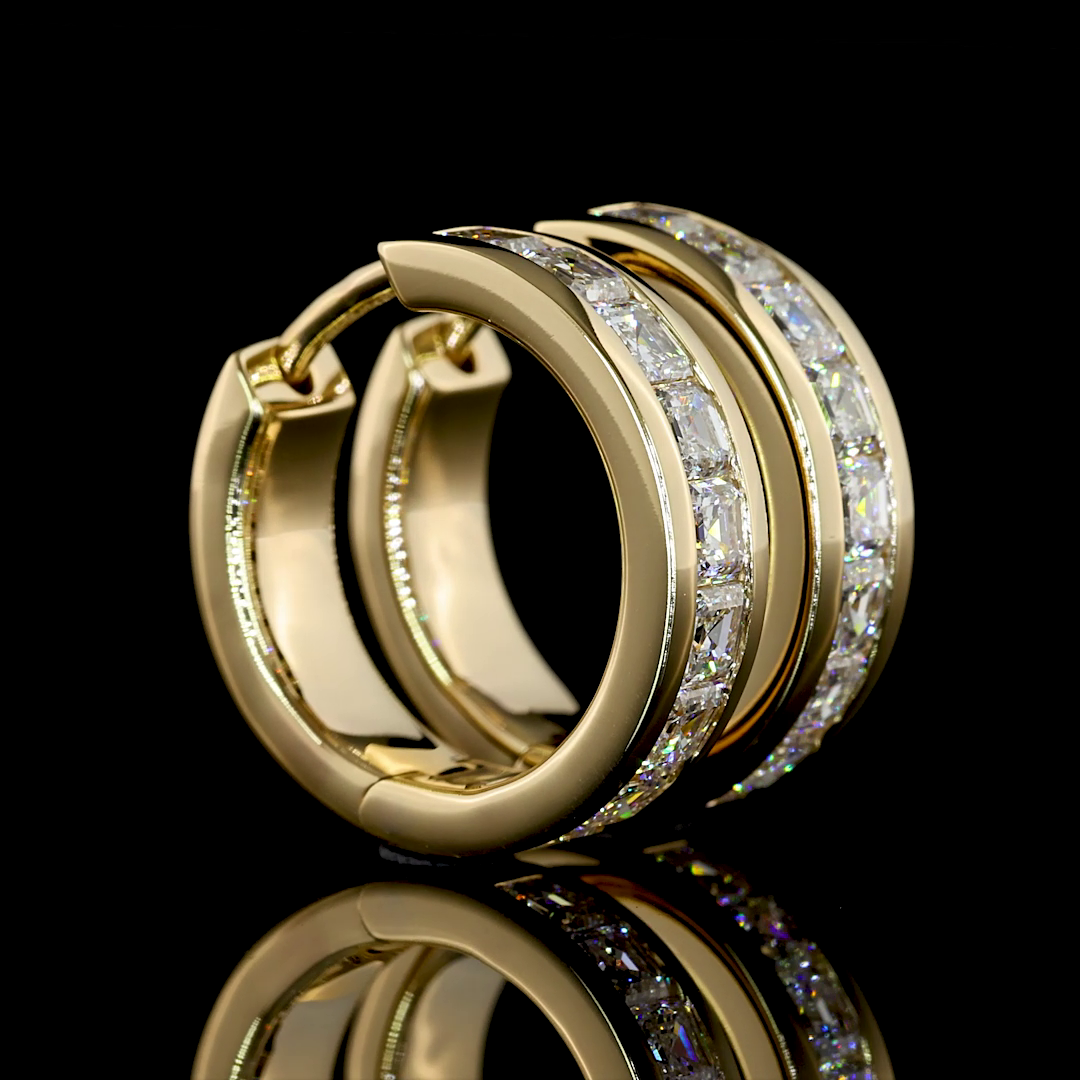 Lab-Grown 1.58 Carat Asscher E-VS Diamond 14K Yellow Gold Huggies Earrings