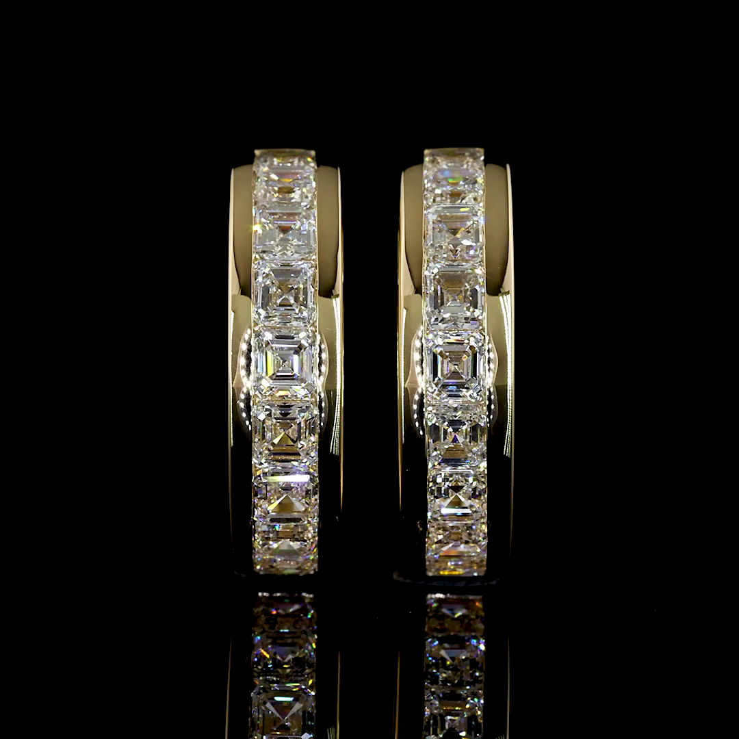 Lab-Grown 1.58 Carat Asscher E-VS Diamond 14K Yellow Gold Huggies Earrings