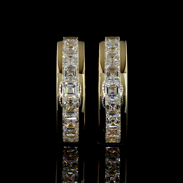 Lab-Grown 1.58 Carat Asscher E-VS Diamond 14K Yellow Gold Huggies Earrings