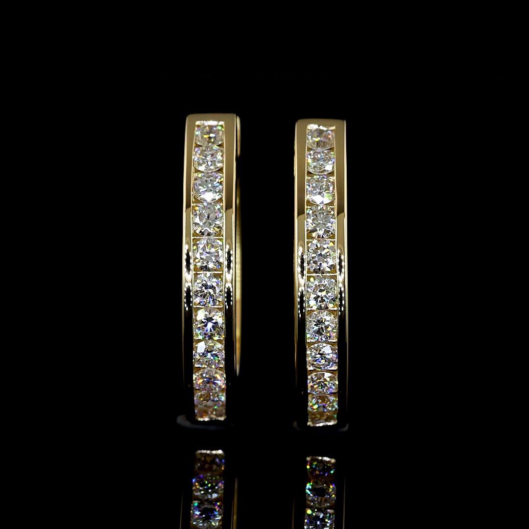 Lab-Grown 0.55 Carat Round E-VS Diamond 14K Yellow Gold Huggies Earrings