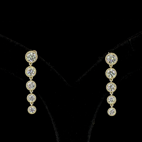 Lab-Grown 2.85 Carat Round E-VS Diamond 14K Yellow Gold Hanging Earrings