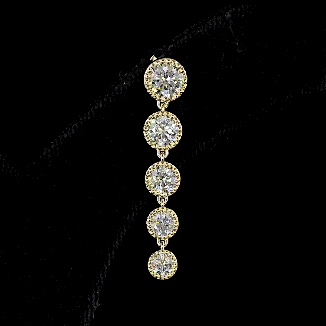 Lab-Grown 2.85 Carat Round E-VS Diamond 14K Yellow Gold Hanging Earrings
