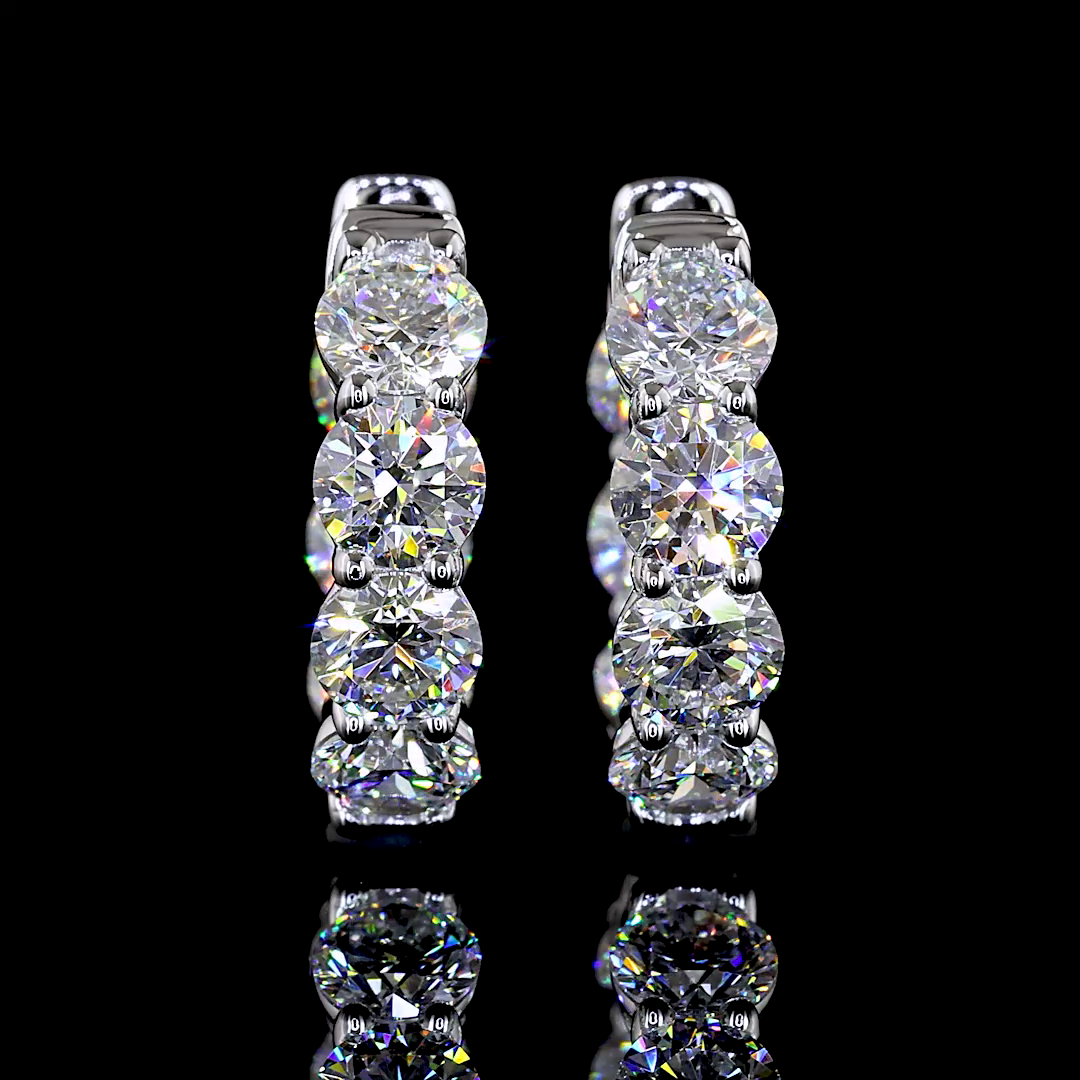 Lab-Grown 3.13 Carat Round E-VS Diamond 14K White Gold Huggies Earrings