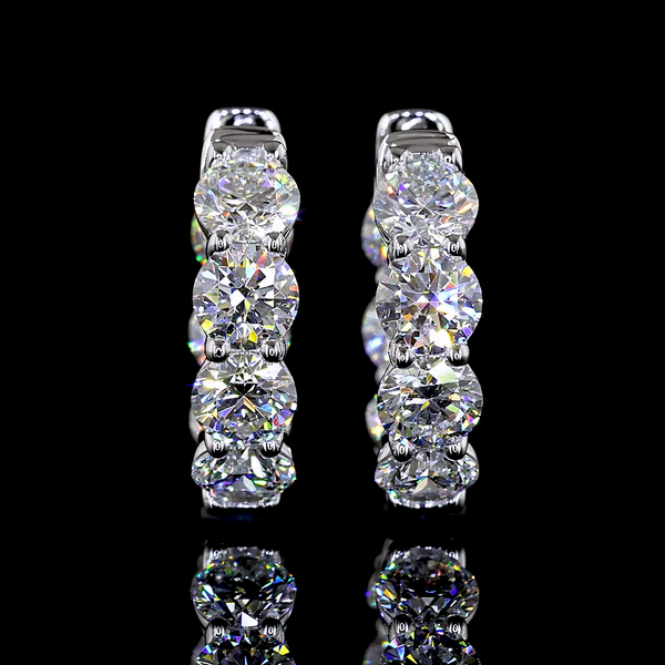 Lab-Grown 3.13 Carat Round E-VS Diamond 14K White Gold Huggies Earrings