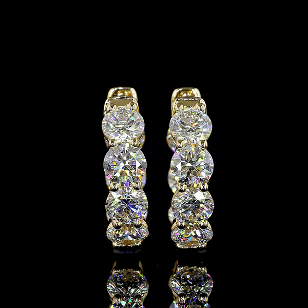 Lab-Grown 3.1 Carat Round E-VS Diamond 14K Yellow Gold Huggies Earrings