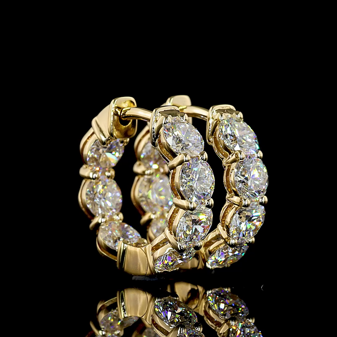 Lab-Grown 3.1 Carat Round E-VS Diamond 14K Yellow Gold Huggies Earrings