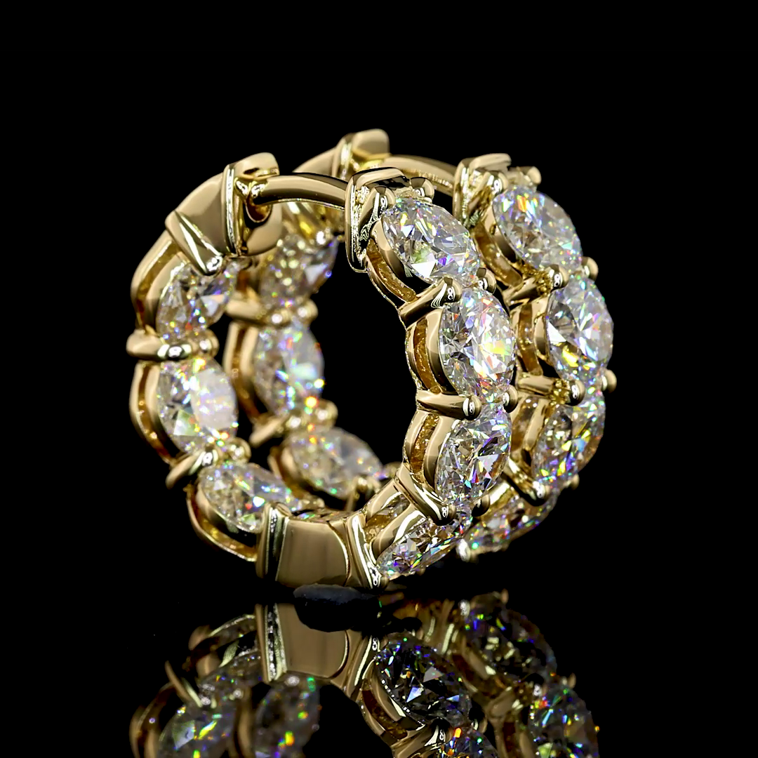 Lab-Grown 3.12 Carat Round E-VS Diamond 14K Yellow Gold Huggies Earrings