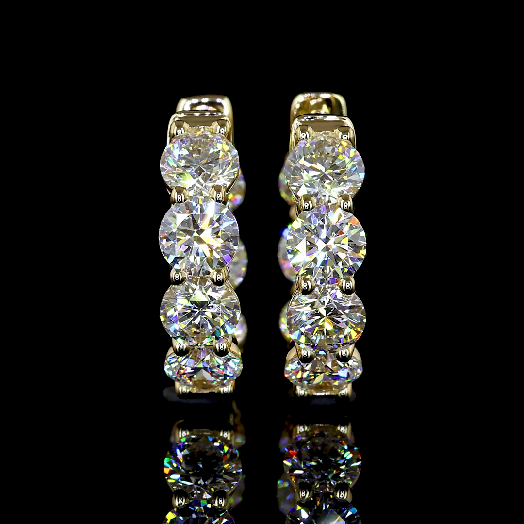 Lab-Grown 3.12 Carat Round E-VS Diamond 14K Yellow Gold Huggies Earrings