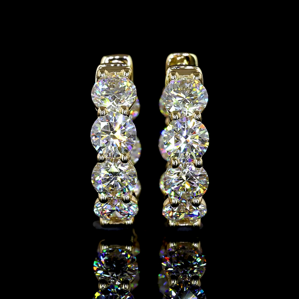 Lab-Grown 3.12 Carat Round E-VS Diamond 14K Yellow Gold Huggies Earrings