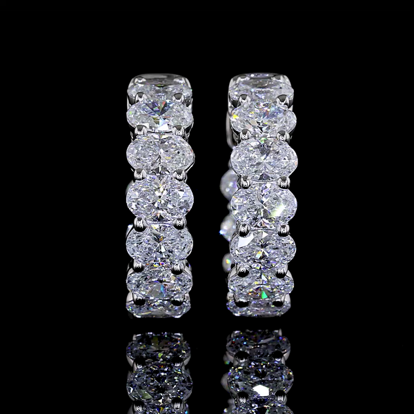 Lab-Grown 2.1 Carat Oval E-VS Diamond 14K White Gold Huggies Earrings