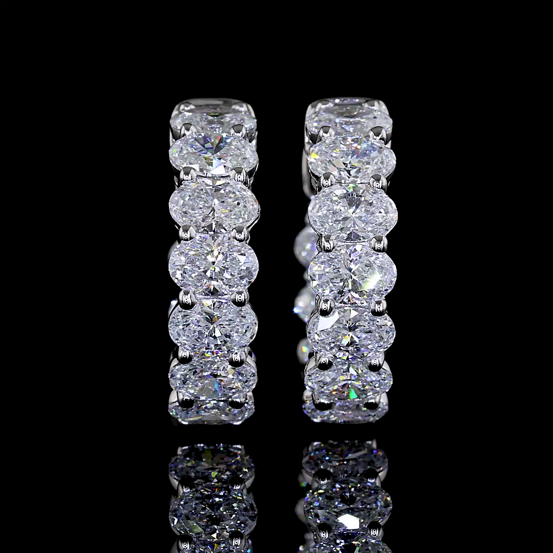 Lab-Grown 2.09 Carat Oval E-VS Diamond 14K White Gold Huggies Earrings