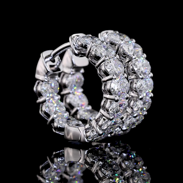 Lab-Grown 2.08 Carat Oval E-VS Diamond 14K White Gold Huggies Earrings