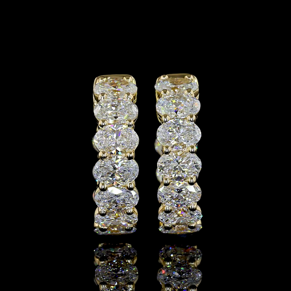 Lab-Grown 2.11 Carat Oval E-VS Diamond 14K Yellow Gold Huggies Earrings