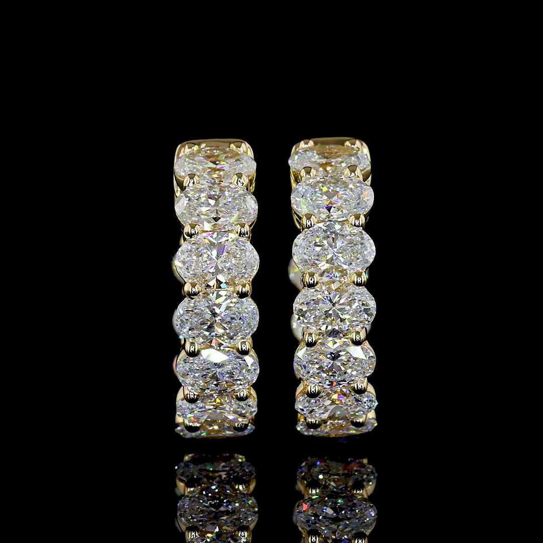 Lab-Grown 2.12 Carat Oval E-VS Diamond 14K Yellow Gold Huggies Earrings