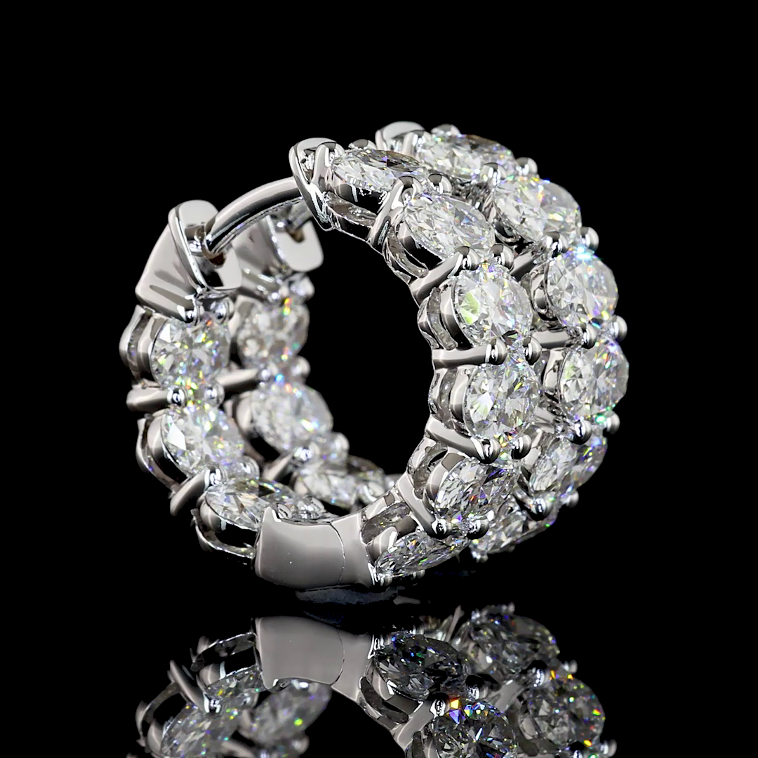 Lab-Grown 3.07 Carat Oval E-VS Diamond 14K White Gold Huggies Earrings