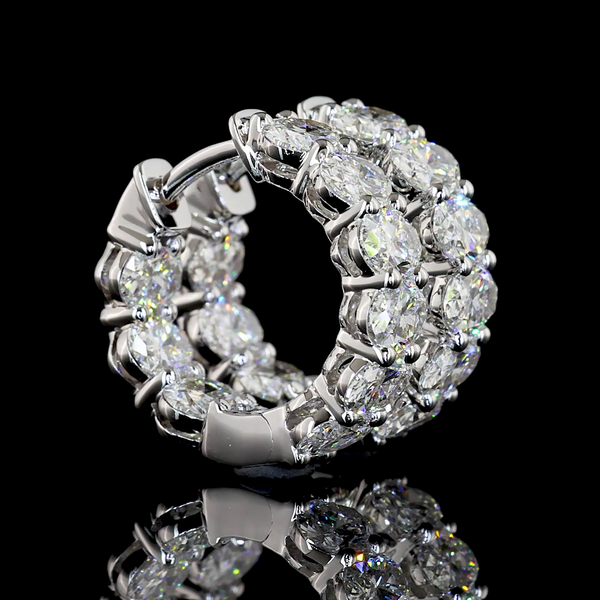 Lab-Grown 3.07 Carat Oval E-VS Diamond 14K White Gold Huggies Earrings