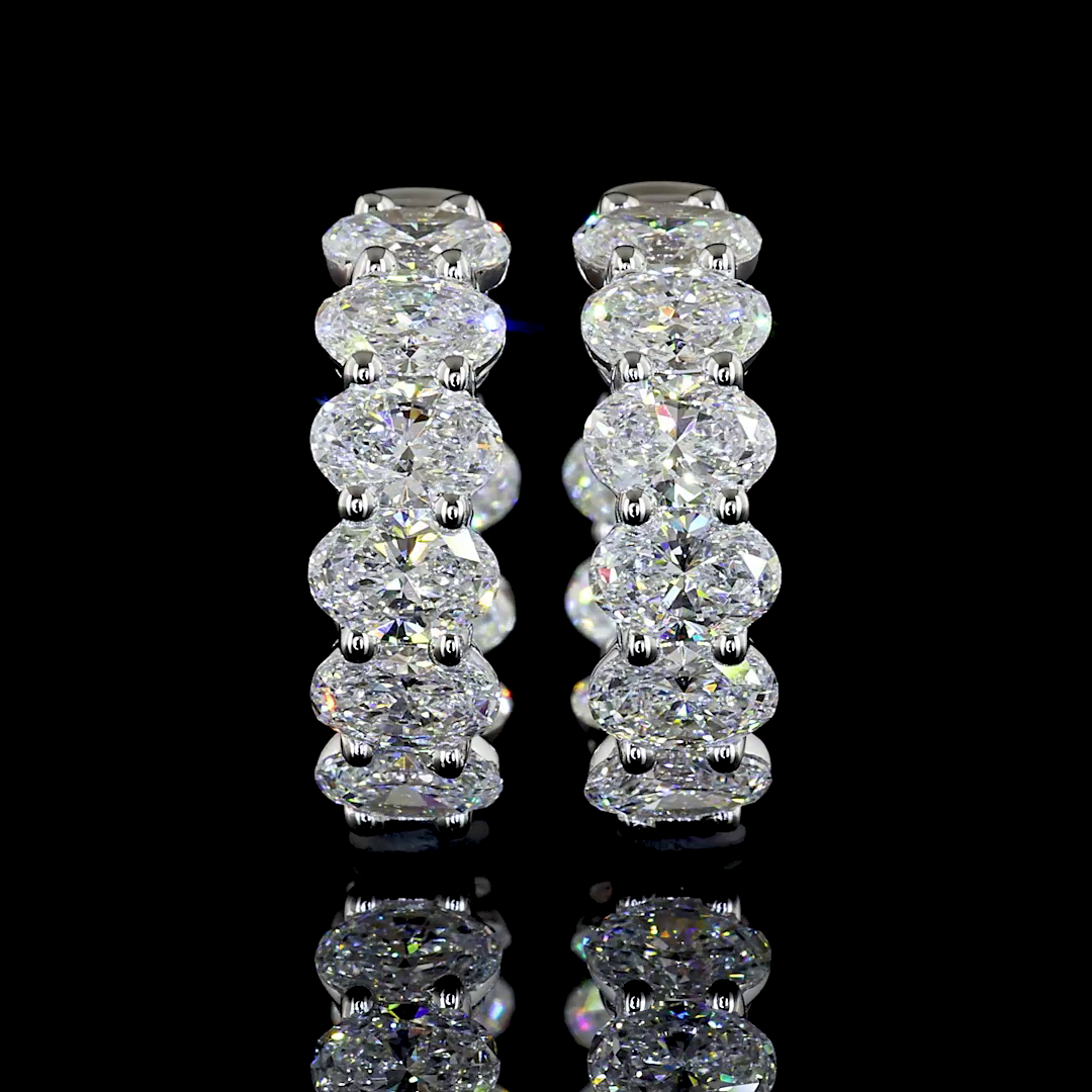 Lab-Grown 3.11 Carat Oval E-VS Diamond 14K White Gold Huggies Earrings