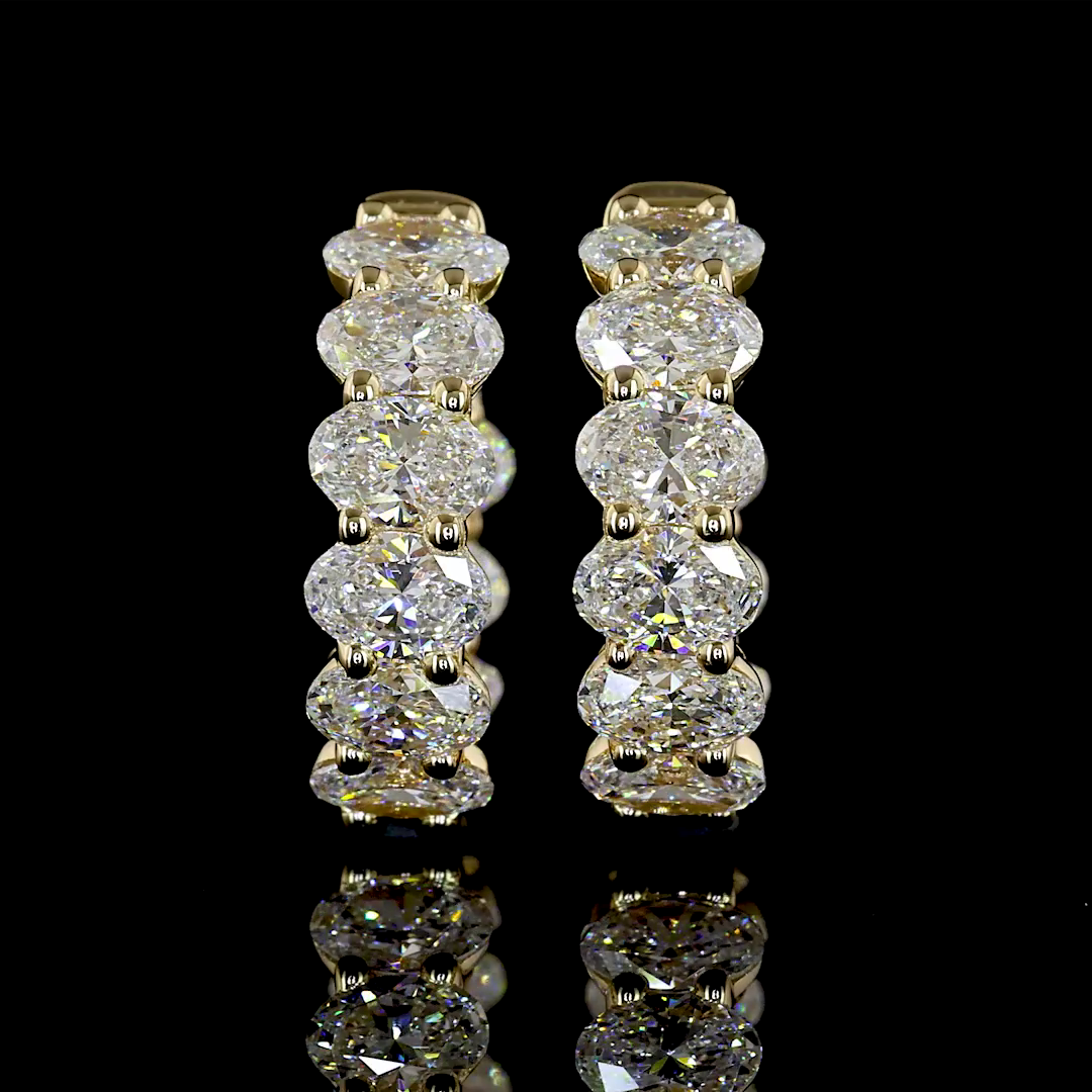 Lab-Grown 3.04 Carat Oval E-VS Diamond 14K Yellow Gold Huggies Earrings