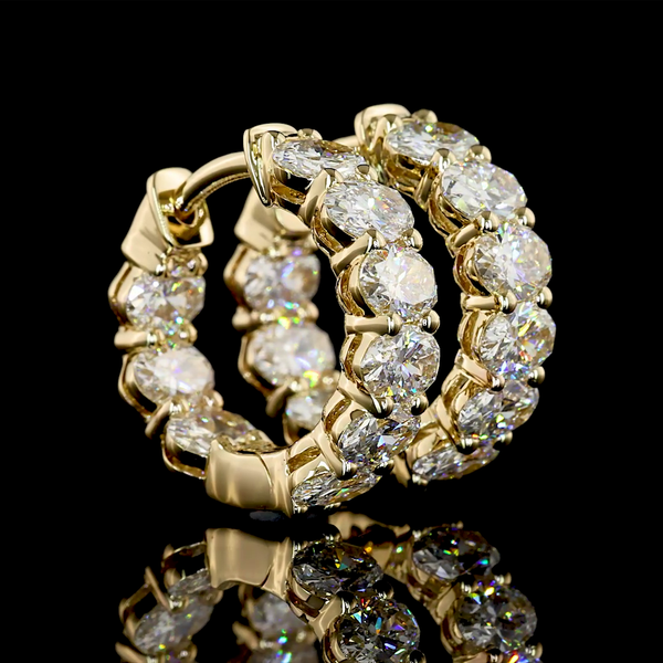 Lab-Grown 3.11 Carat Oval E-VS Diamond 14K Yellow Gold Huggies Earrings