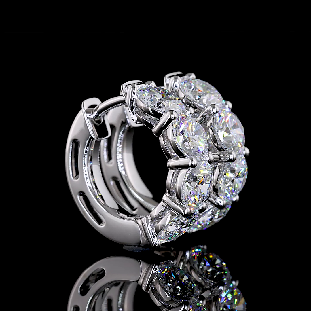 Lab-Grown 2.98 Carat Round F-VS1 Diamond 14K White Gold Huggies Earrings