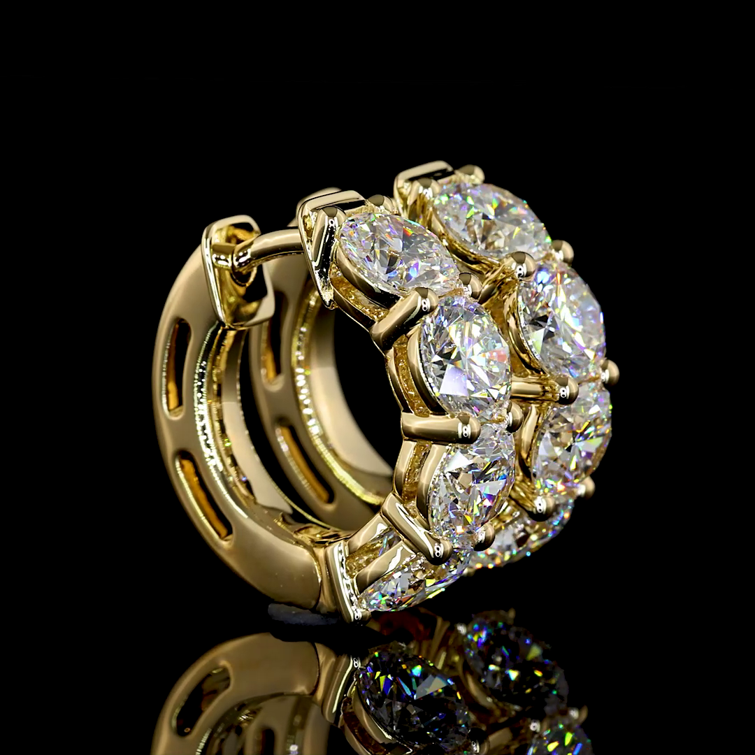 Lab-Grown 3.07 Carat Round E-VS Diamond 14K Yellow Gold Huggies Earrings