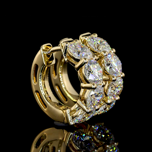 Lab-Grown 3.07 Carat Round E-VS Diamond 14K Yellow Gold Huggies Earrings