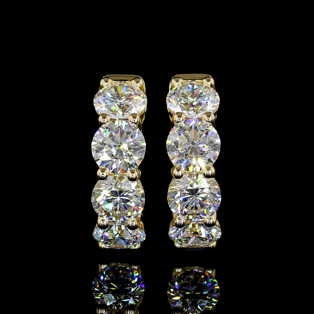 Lab-Grown 3.07 Carat Round E-VS Diamond 14K Yellow Gold Huggies Earrings