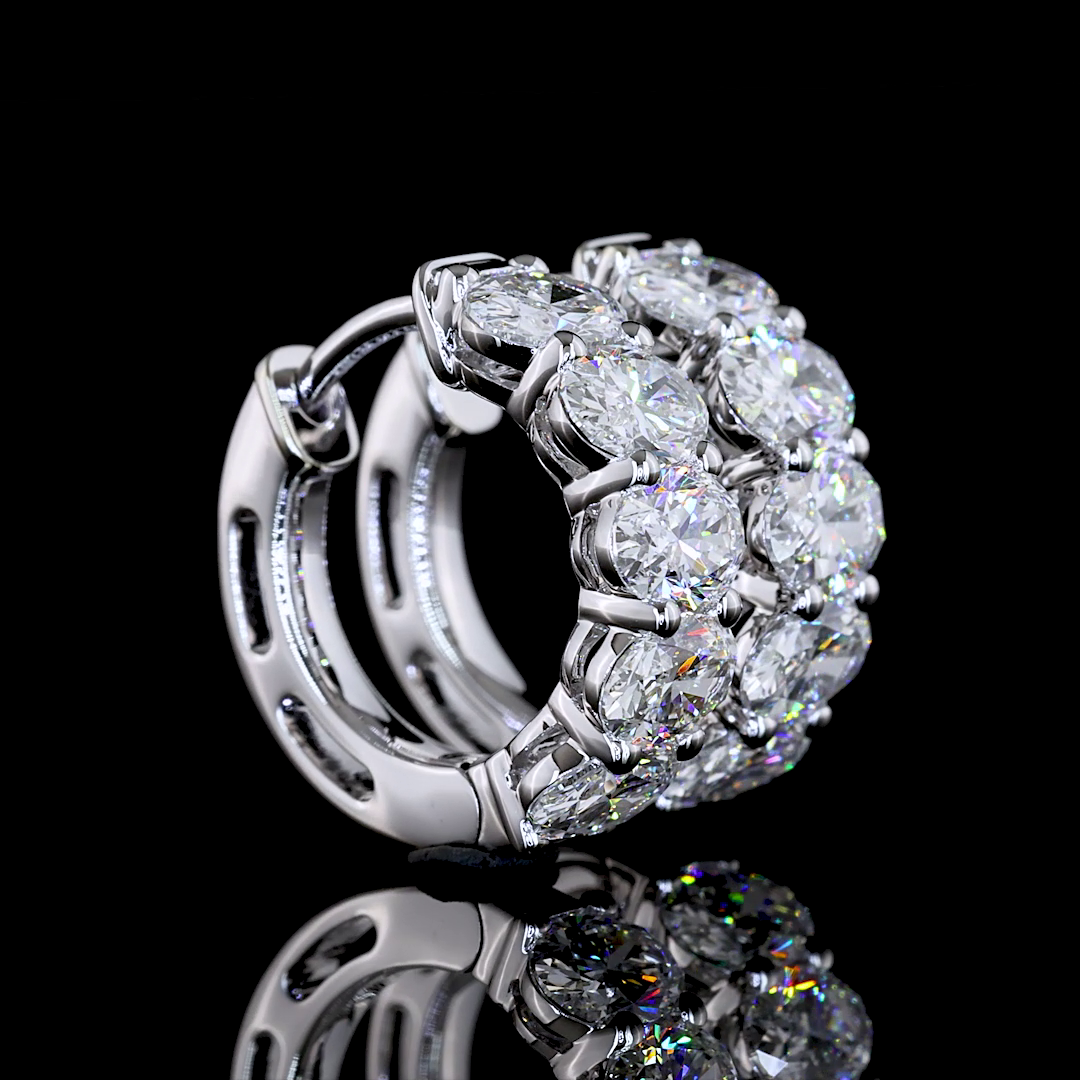 Lab-Grown 2.06 Carat Oval E-VS Diamond 14K White Gold Huggies Earrings