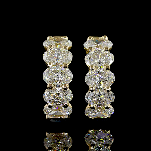 Lab-Grown 2.1 Carat Oval E-VS Diamond 14K Yellow Gold Huggies Earrings
