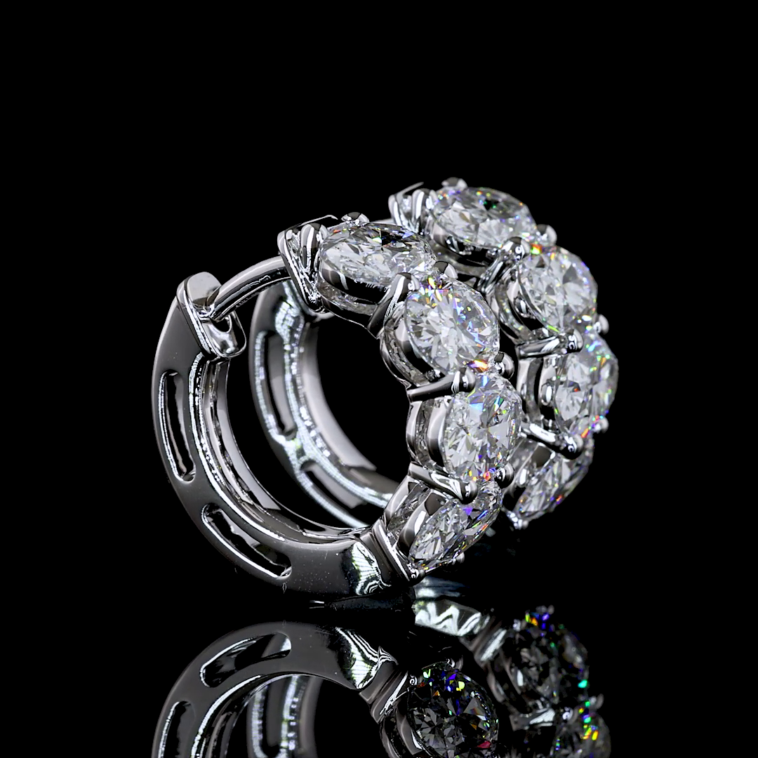 Lab-Grown 3.07 Carat Oval E-VS Diamond 14K White Gold Huggies Earrings