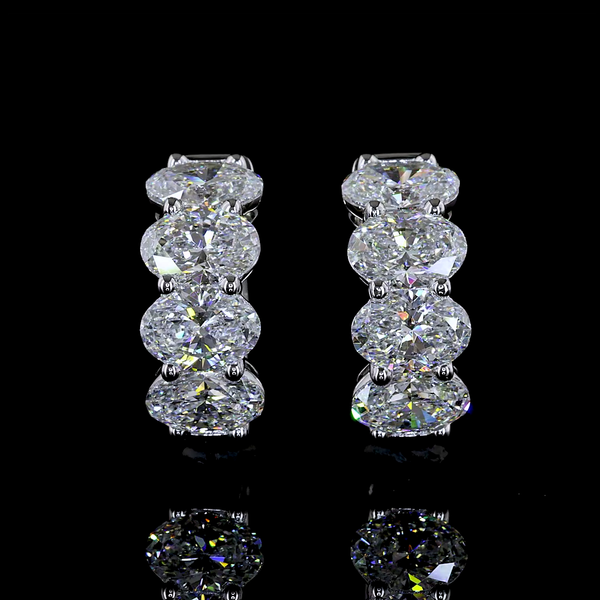 Lab-Grown 3.13 Carat Oval E-VS Diamond 14K White Gold Huggies Earrings